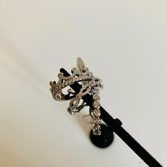 STELLA PICCIOTTO STACKABLE STERLING SILVER SET OF 3 RINGS CROWN WITH STONES - Picture 4 of 9